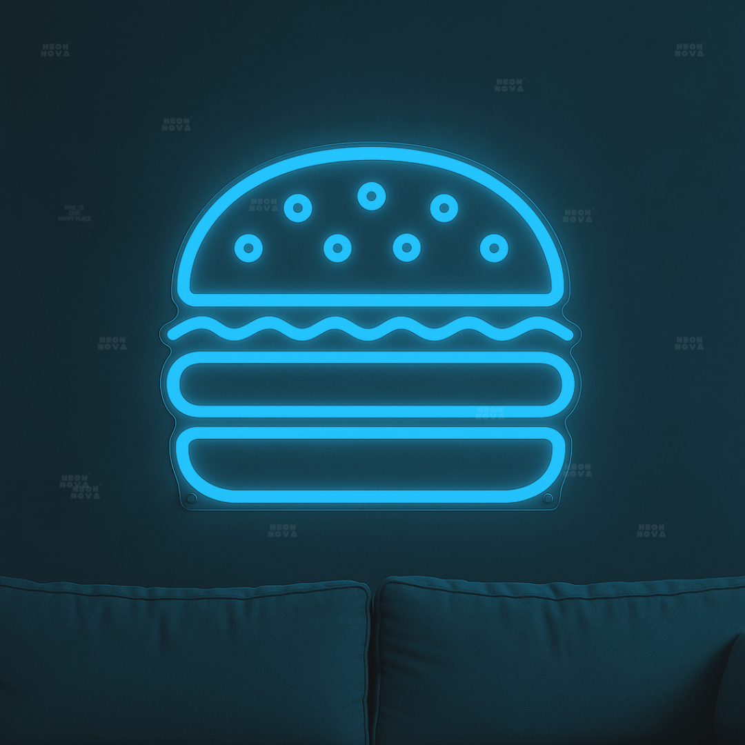 Burger Neon Sign Hellblau