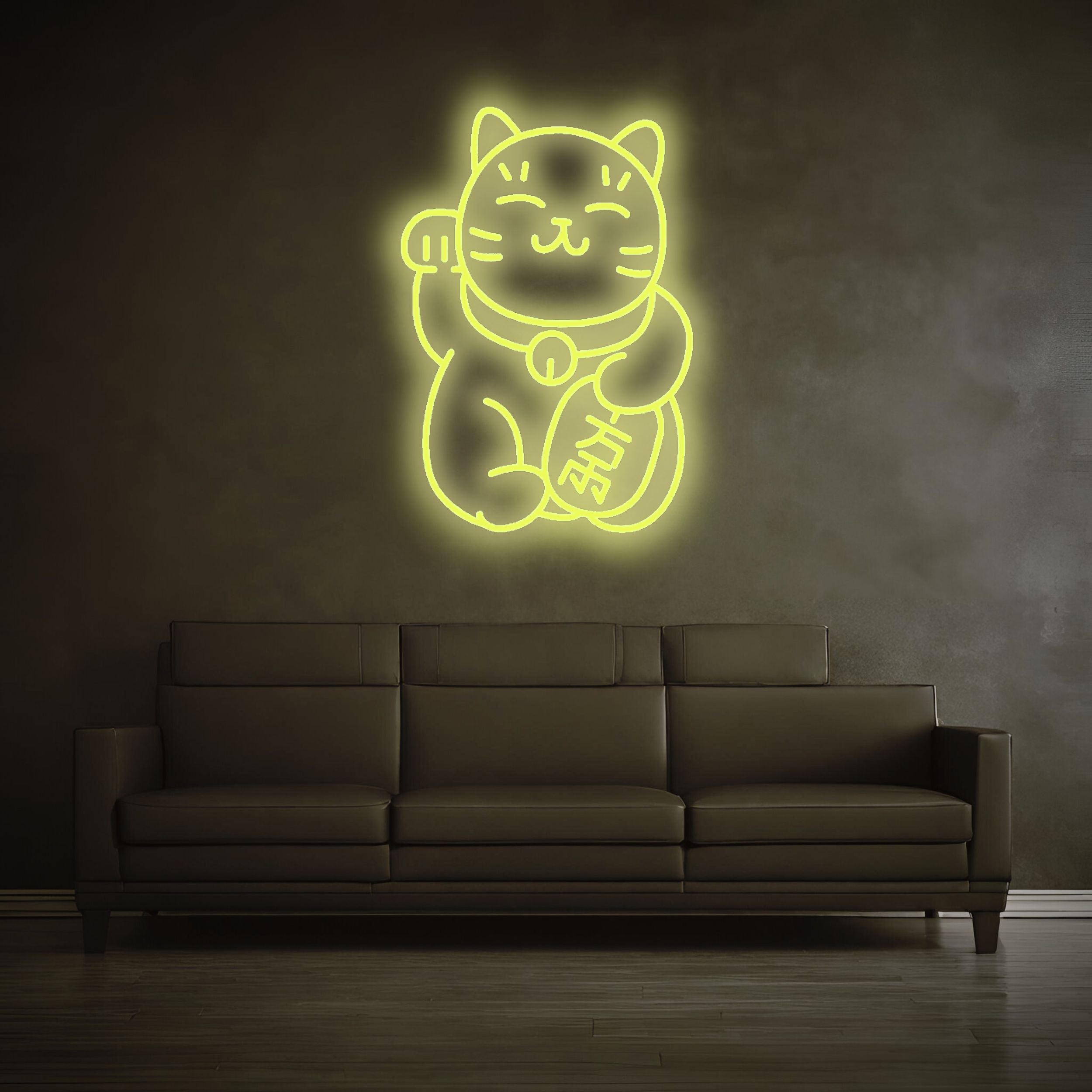 Glueckskatze_Neon Schild Gelb