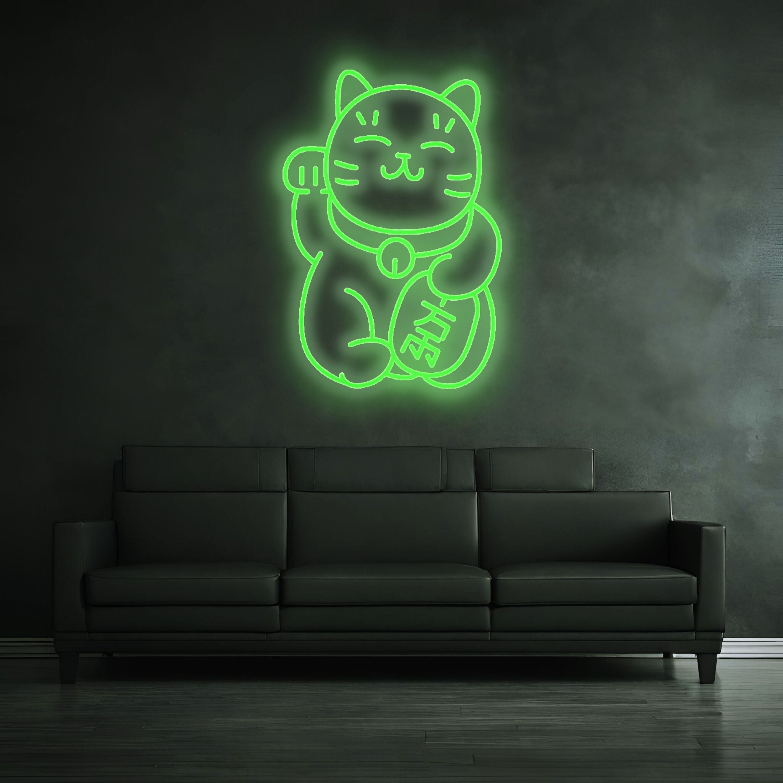 Neon Sign_Glueckskatze_Gruen