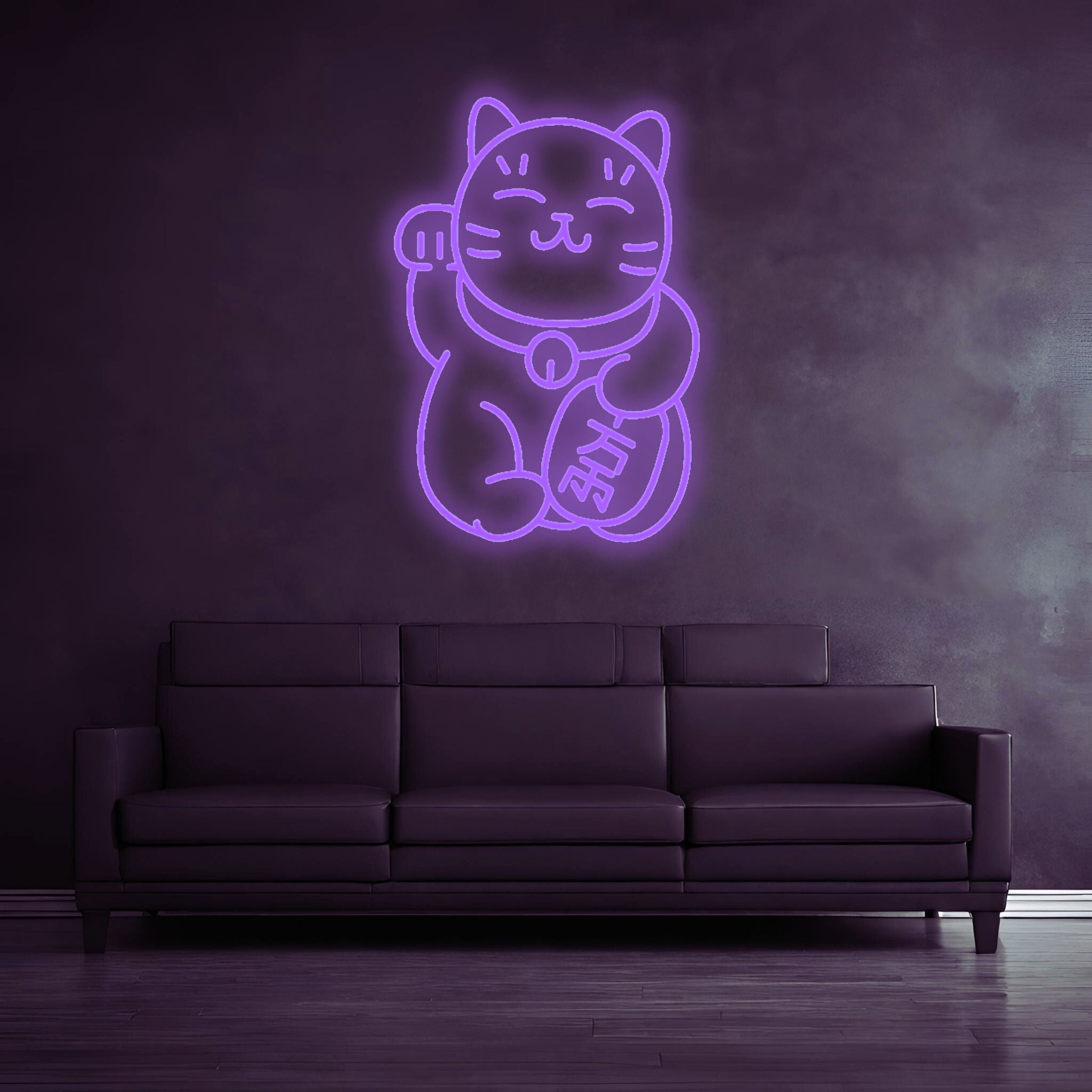 Neon Schild_Glueckskatze_Lila
