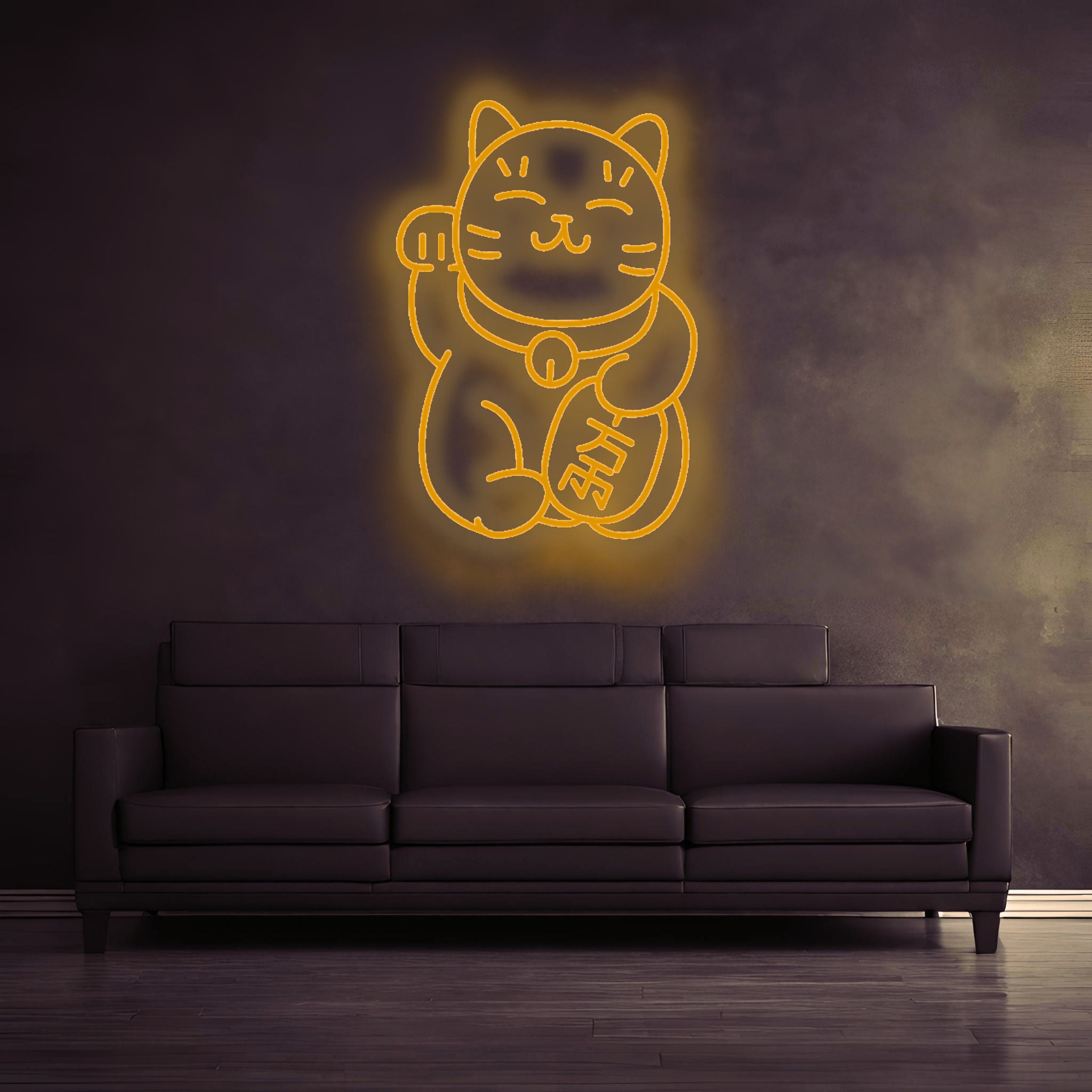 Glueckskatze_Neonschild_Orange