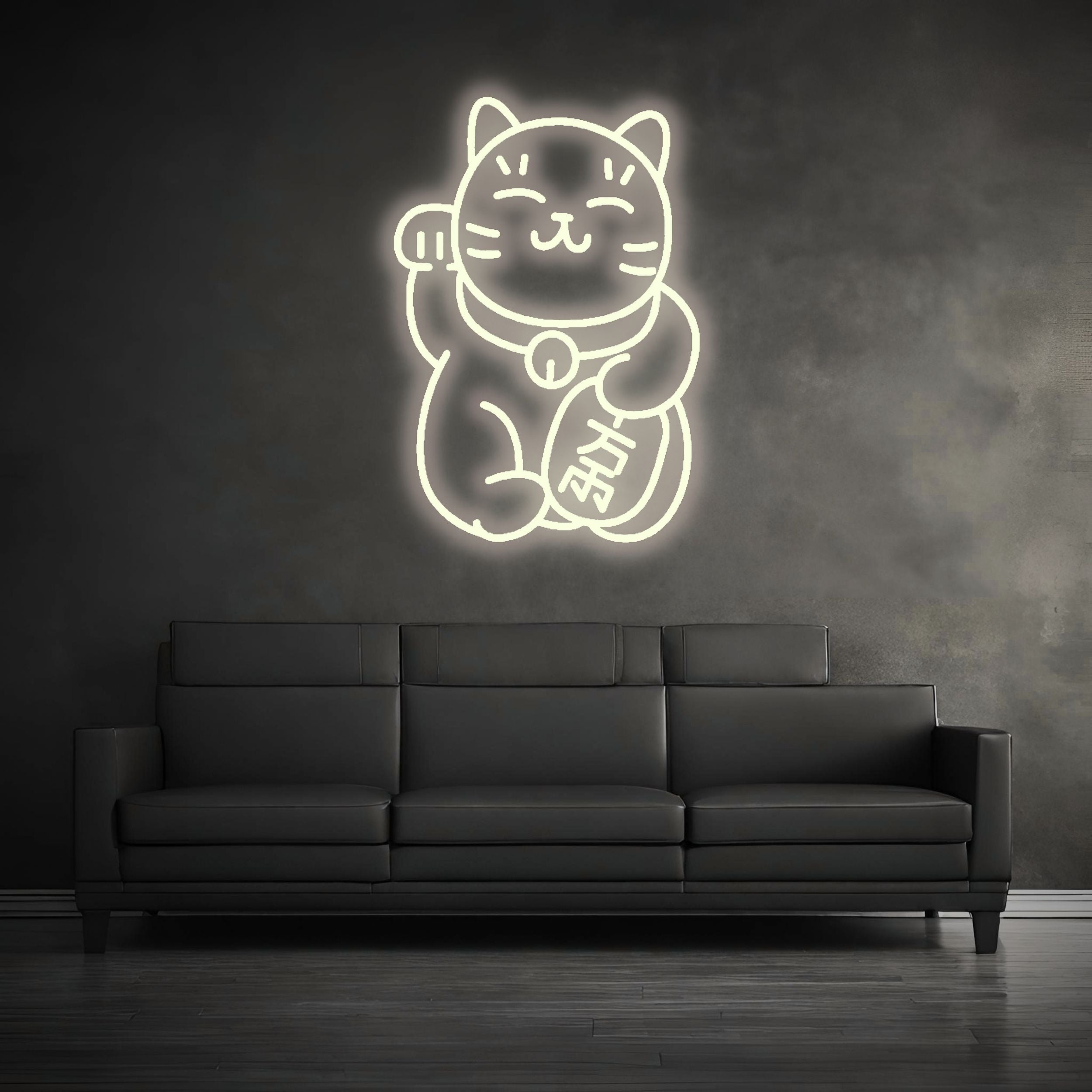 Neon Schild Glueckskatze_Warmweiss